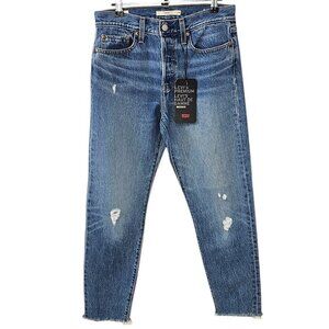 Levi's Womens Wedgie Fit Ankle Jeans, High Waist, Button Fly, Light Distress, 28